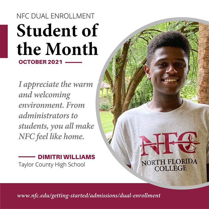 Dimitri Williams OCT 2021 DE Student of the Month TCHS.jpg Image Featuring October 2021 NFC Dual Enrollment Student of the Month Dimitri Williams